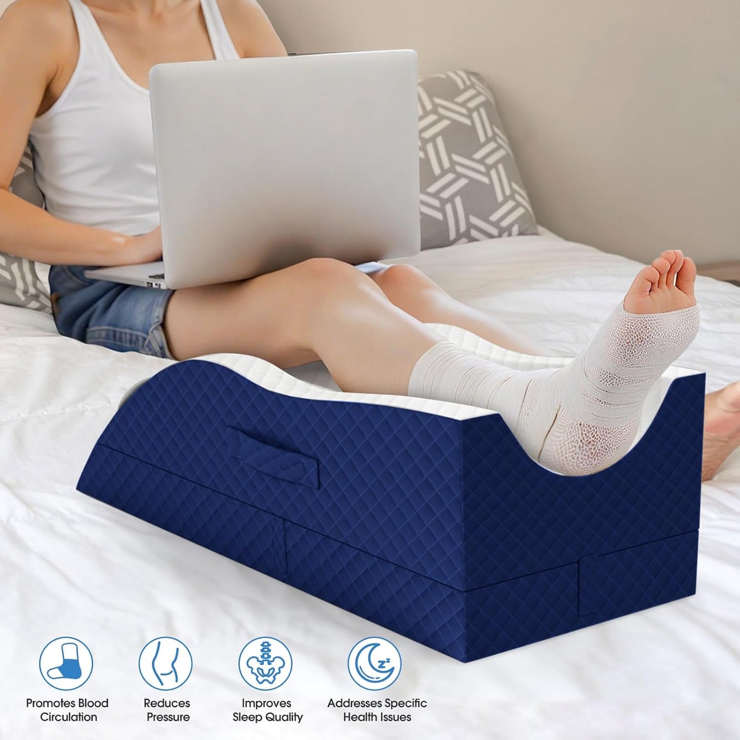 TranquilRelax Elevation Pillows for Leg After Surgery, Memory Foam Adjustable Wedge Pillow for Injury or Rest, Ankle Pillow for Sleeping Blood Circulation, Blue/Single Leg
