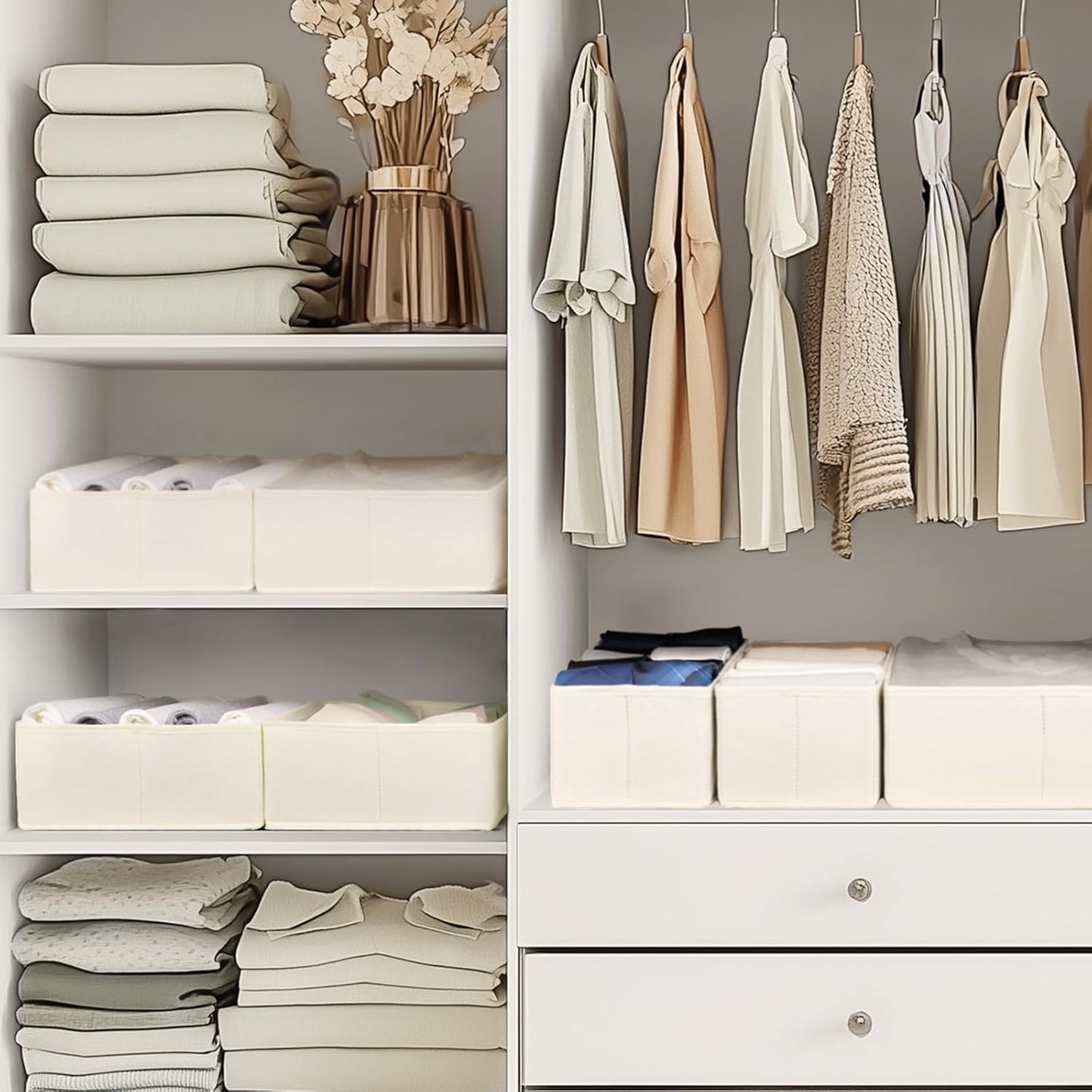 Criusia Drawer Organizer Clothes, 10 Pack Dresser Organizer for Baby Clothes, Underwear, Sock- Foldable Closet Organization and Storage Dividers Bins for Nursery, Bedroom (Beige)