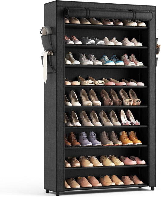 LANTEFUL Shoe Rack with Covers - 10 Tiers Tall Shoe Rack Organizer Large Capacity Shoe Shelf Storage 40 Pairs Space Saving Vertical Shoe Storage Organizer for Closet, Entryway, Dorm, Bedroom