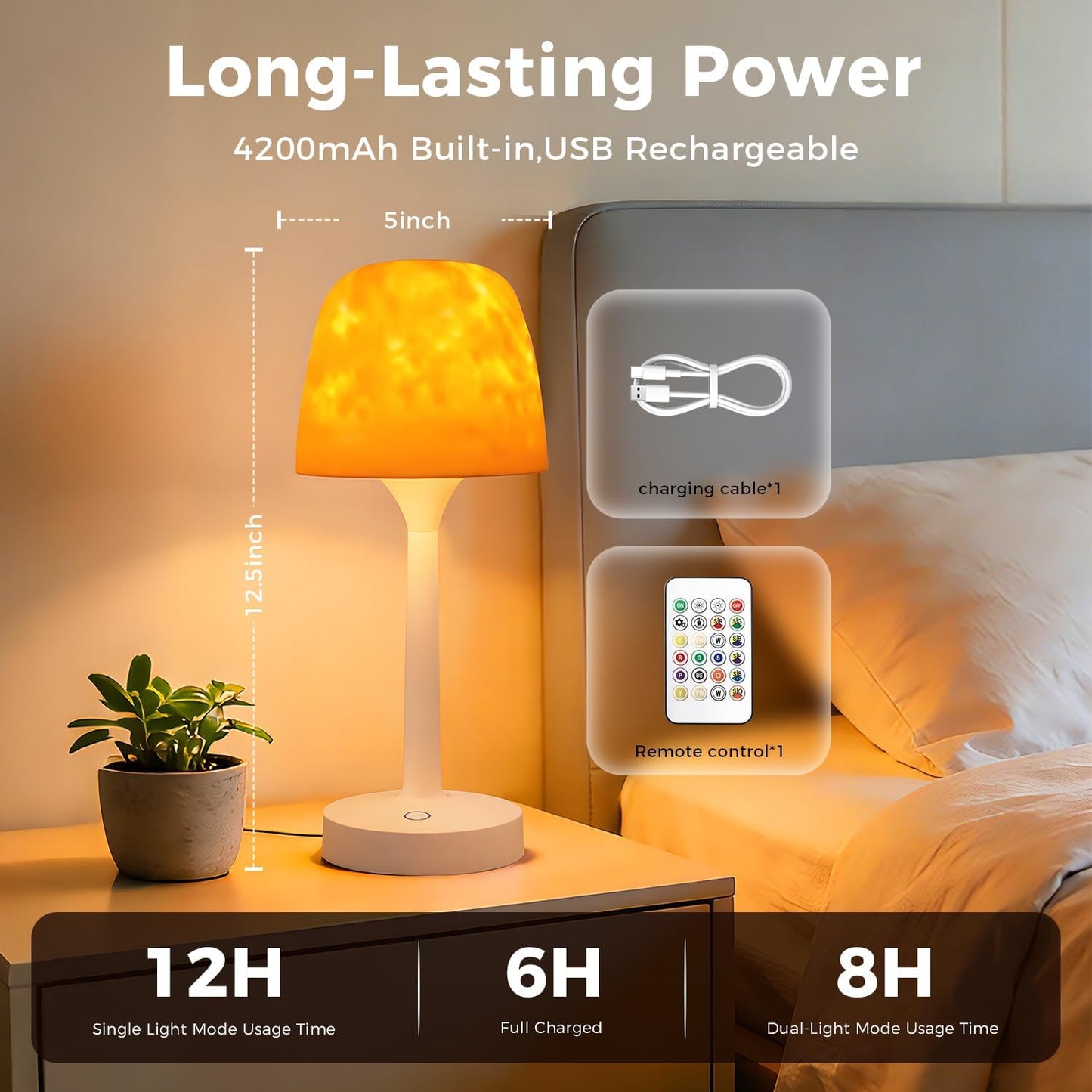 Waterproof Shower Lamp Sets with 16 Color Ocean Wave Projector, Rechargeable LED Light with Remote & Touch Control, household lamp sets 3 White Modes,USB-C for Bathroom, Bedroom, Spa Gifts