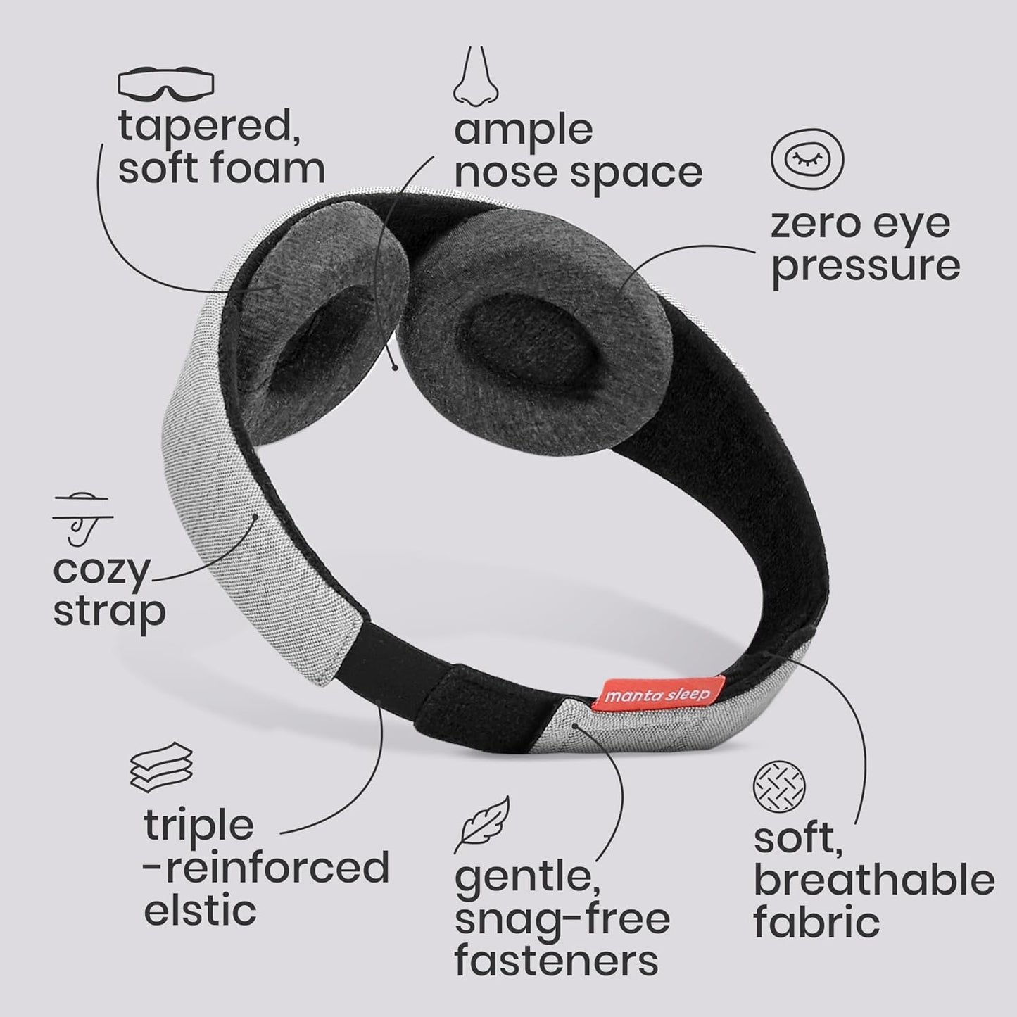 Manta Original Sleep Mask - Maximum Blackout Sleep Mask for Deep Sleep, Adjustable with Detachable Eye Cups, Zero Eye Pressure for Back & Belly Sleepers, Ideal for Travel, Shift Work & Daytime Sleep