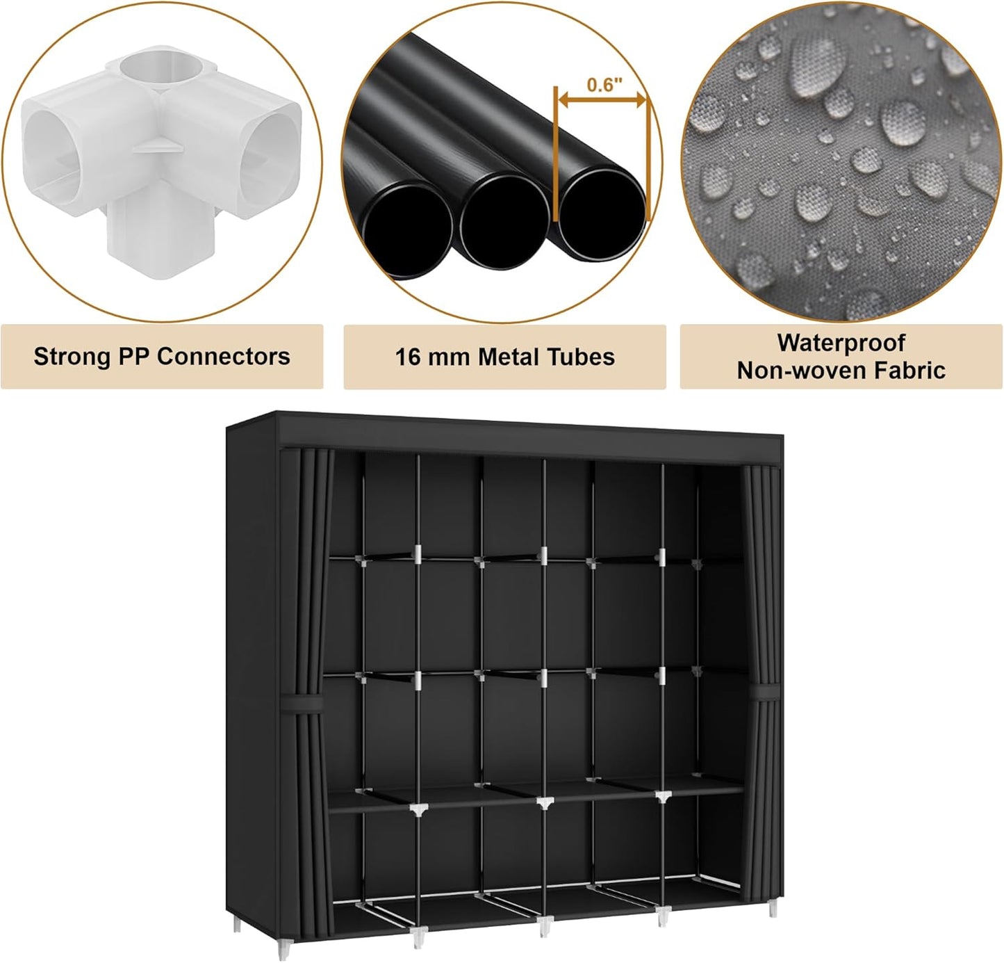 MOGELAFOO Portable Closet Wardrobe, 67-Inch Clothes Organizer with 4 Hanging Rods and 8 Shelves, Non-Woven Fabric Cover, Large Capacity Storage for Bedroom and Living Room, Black