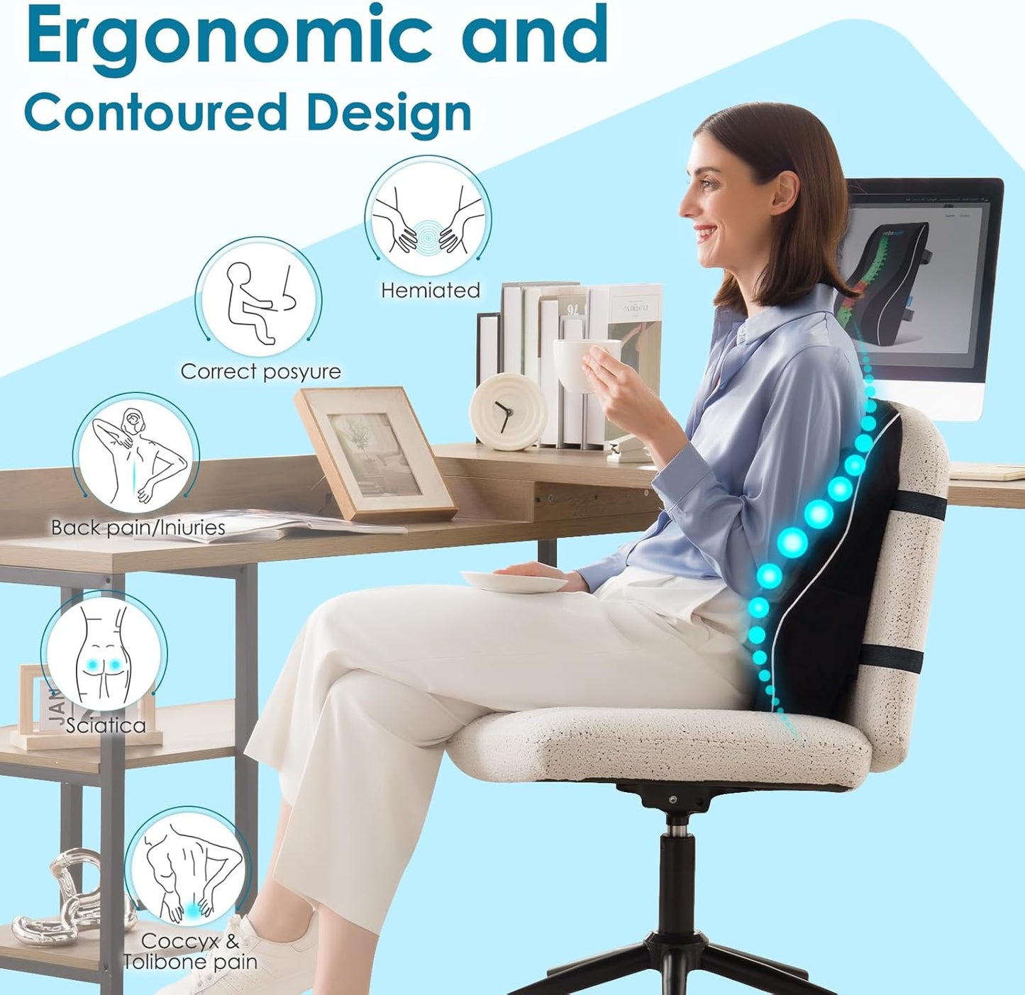 Niceeday Lumbar Support Pillow for Office Chair Car Back Support Pillow, Memory Foam Gaming Chair Desk Chair Back Cushion for Lower Back Pain Relief, Ergonomic Back Rest,Office Home Essentials