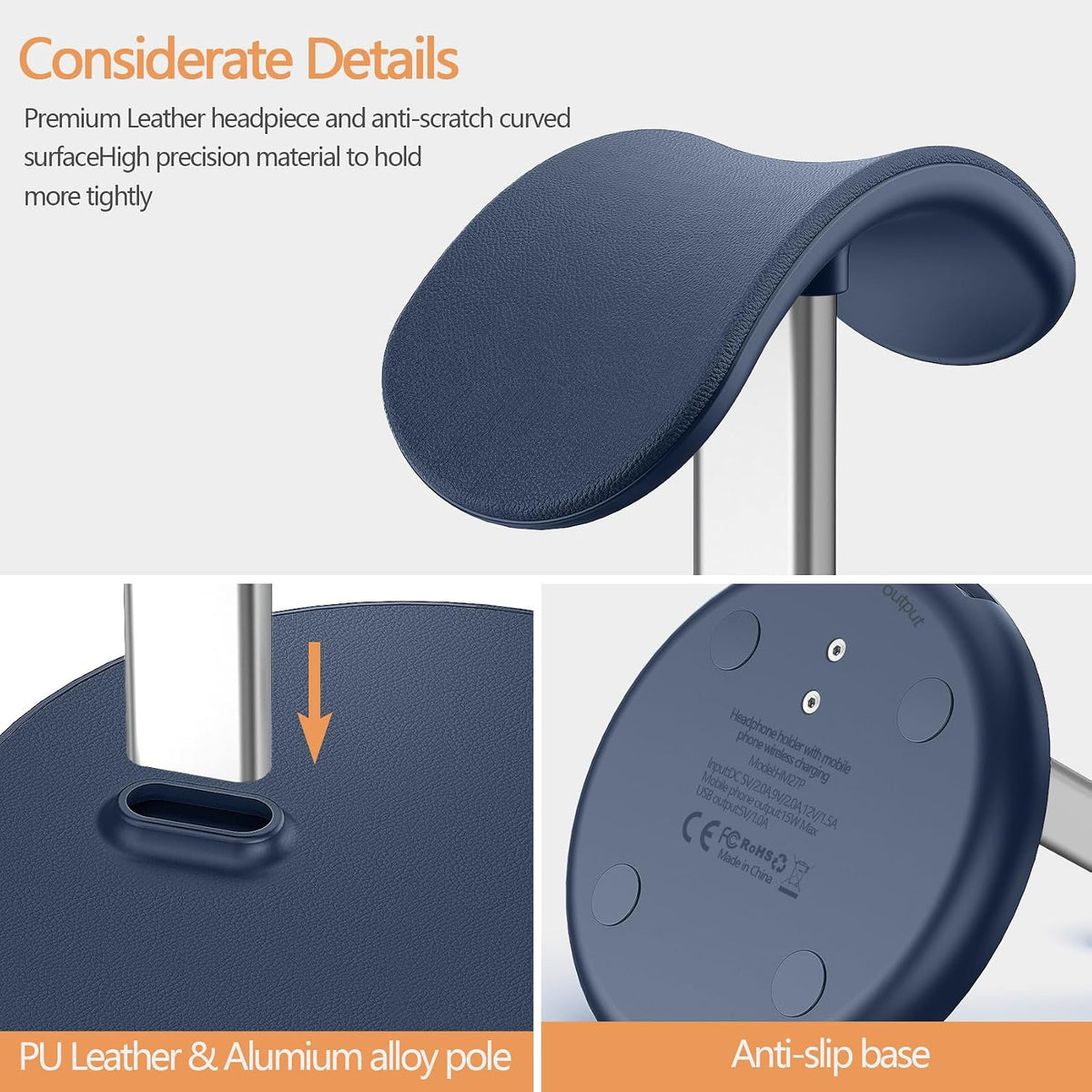 Hiwe Headphone Stand with Wireless Charger, Headset Holder for Desktop