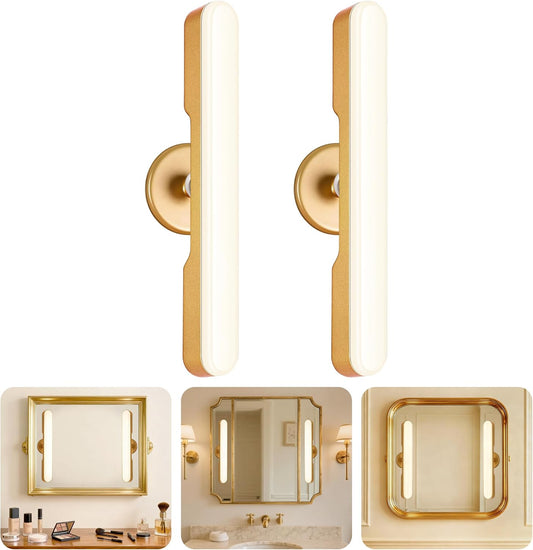 cambk Set of 2 Wireless Vanity Makeup Lights for Mirror, Rechargeable LED Stick On Light Bar for Bathroom Mirror with Dimmable 3 CCT, Long Battery Life Cordless Light for Vanity Desk(Gold)