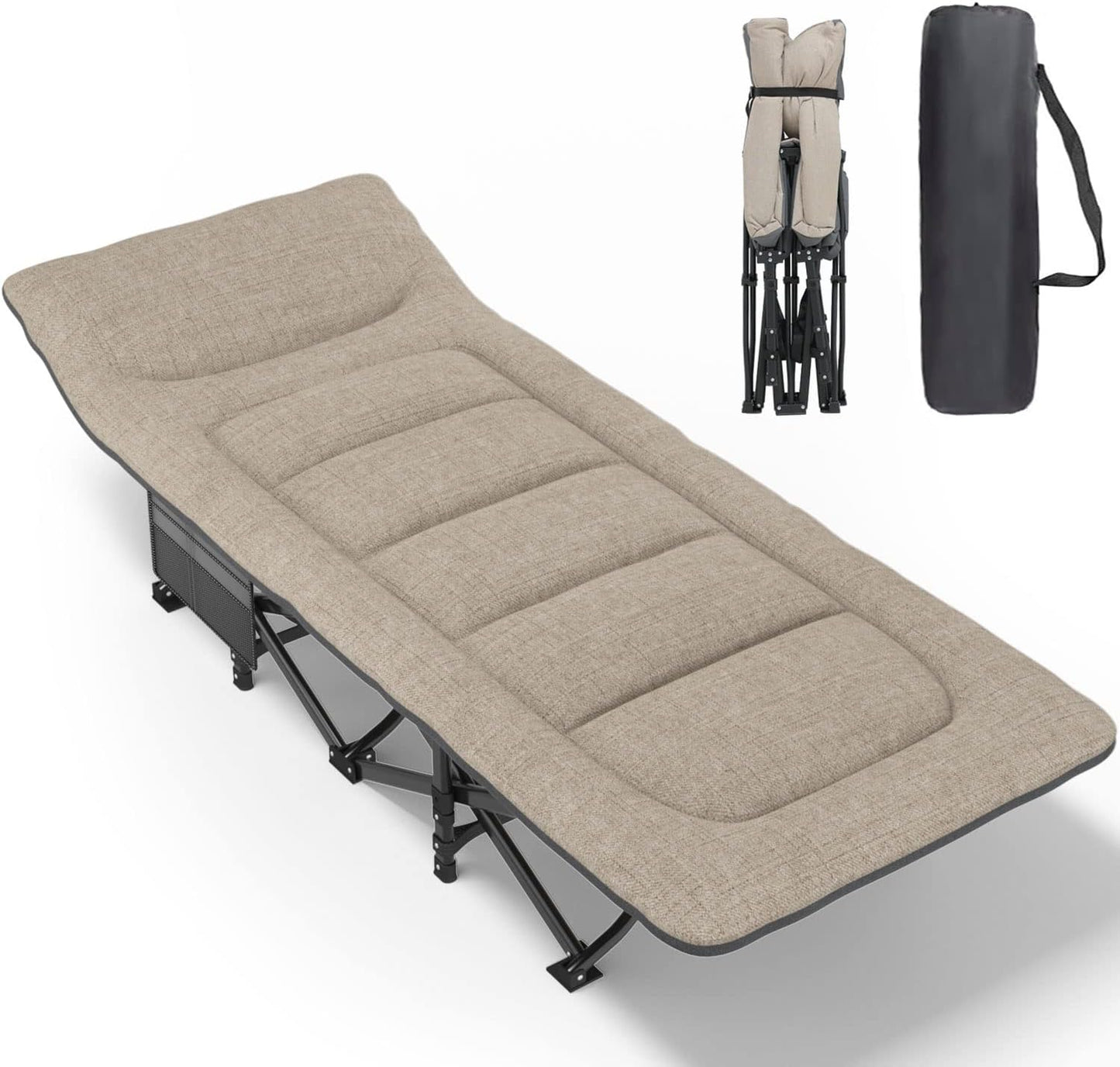 ATORPOK Camping Cot for Adults with Cushion and Pillow, Portable Folding Bed for Sleeping, Lightweight Tent cot with Carry Bag Supports 450 lbs (Grey)