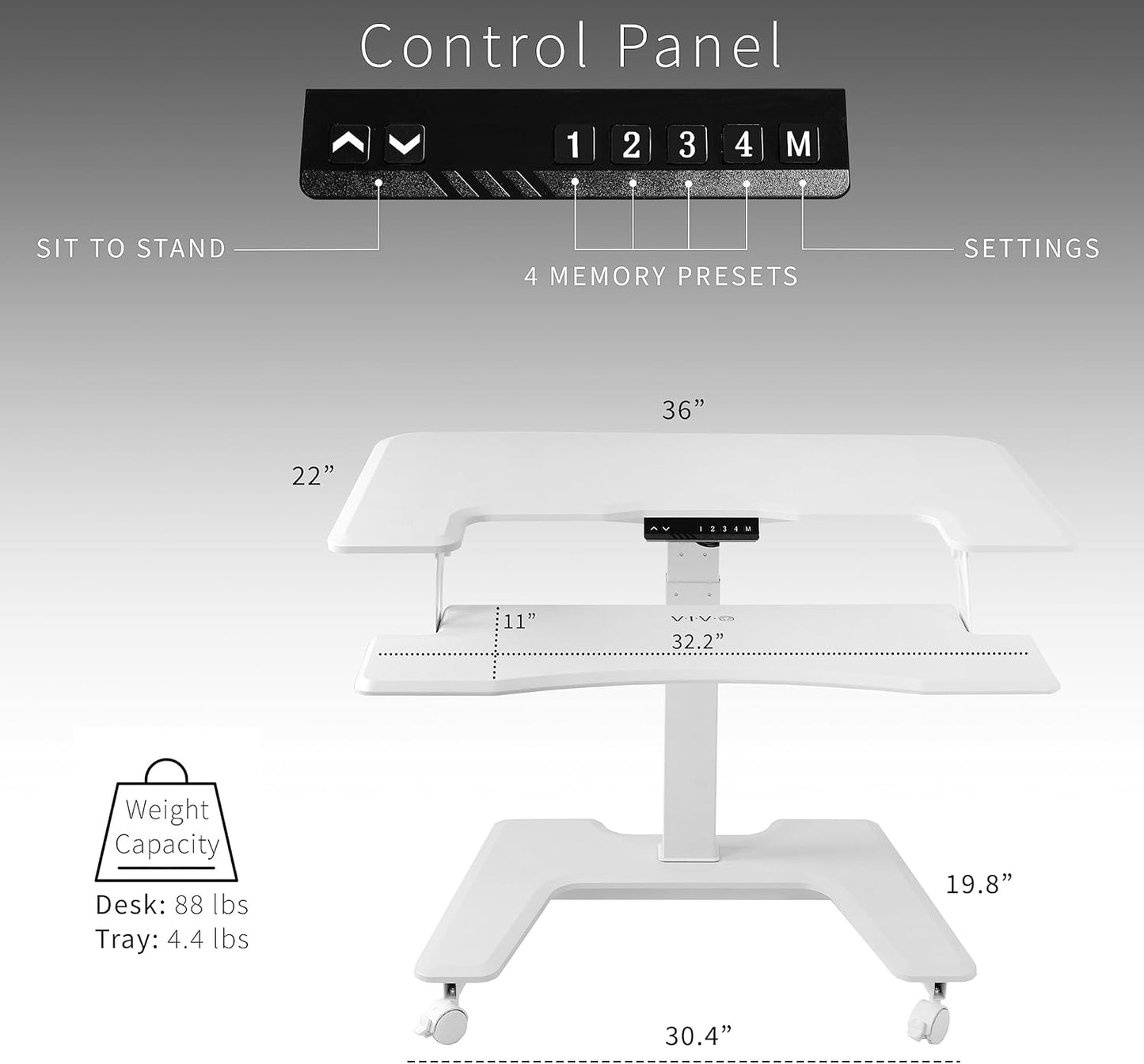 VIVO White Electric Mobile Height Adjustable 36 inch Dual Platform Standing Desk with Wheels, Rolling Small Space Table, Sit Stand Workstation, DESK-V111VTW