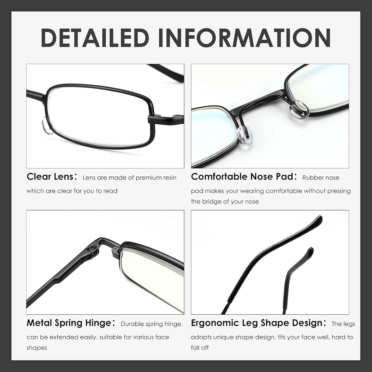 3 Pack Slim Pocket Reading Glasses for Men Women Blue Light Blocking Compact Readers Spring Hinge Metal Frame