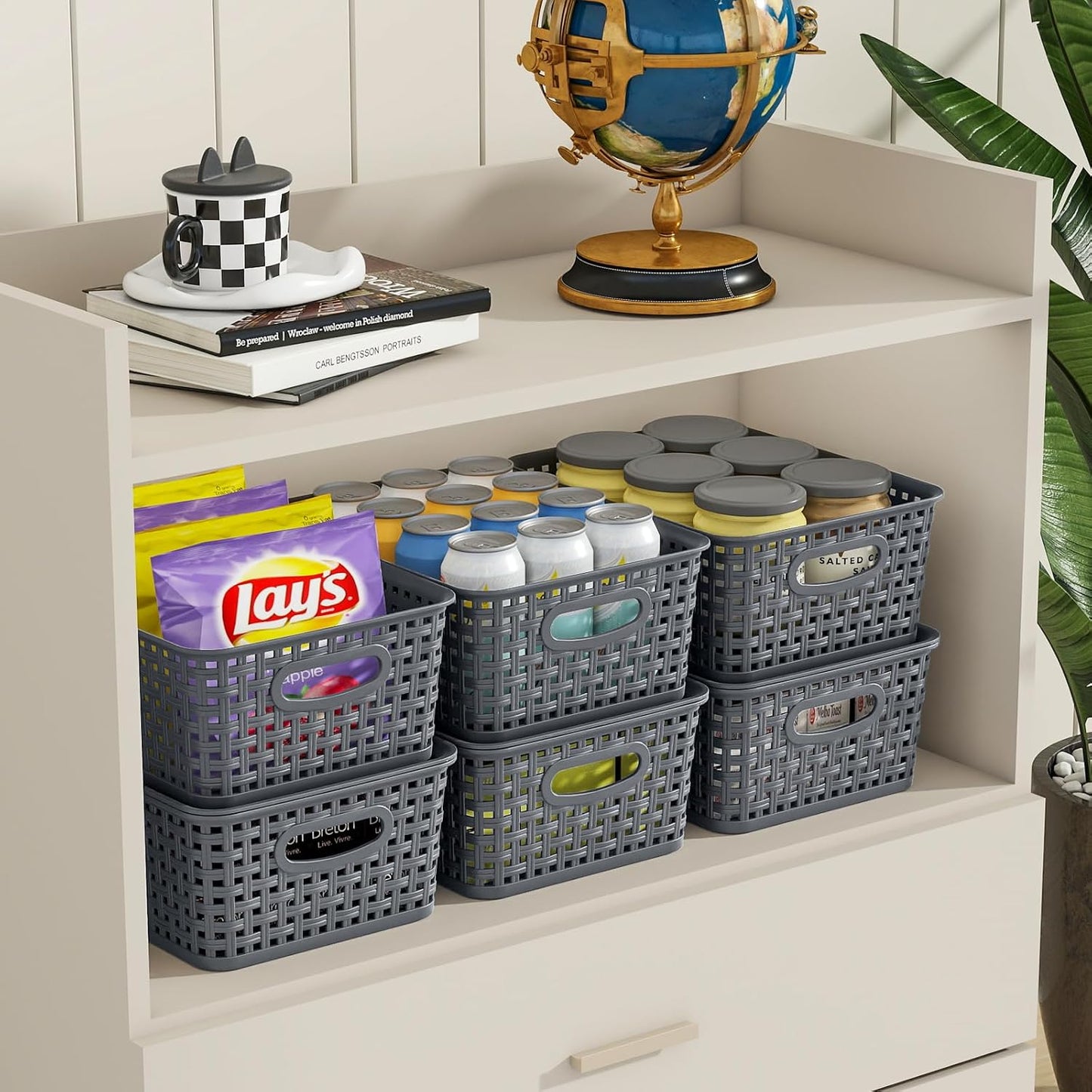 Xyskin Plastic Storage Baskets with Lids, Set of 6 Small Basket Bin