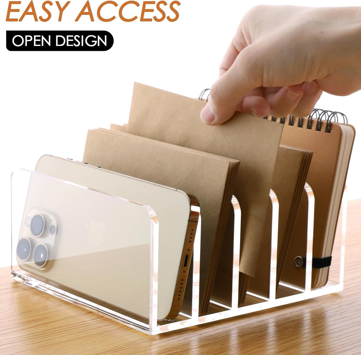 SANRUI Acrylic Mail Holder, 5-Slot Vertical Letter Sorter, Clear