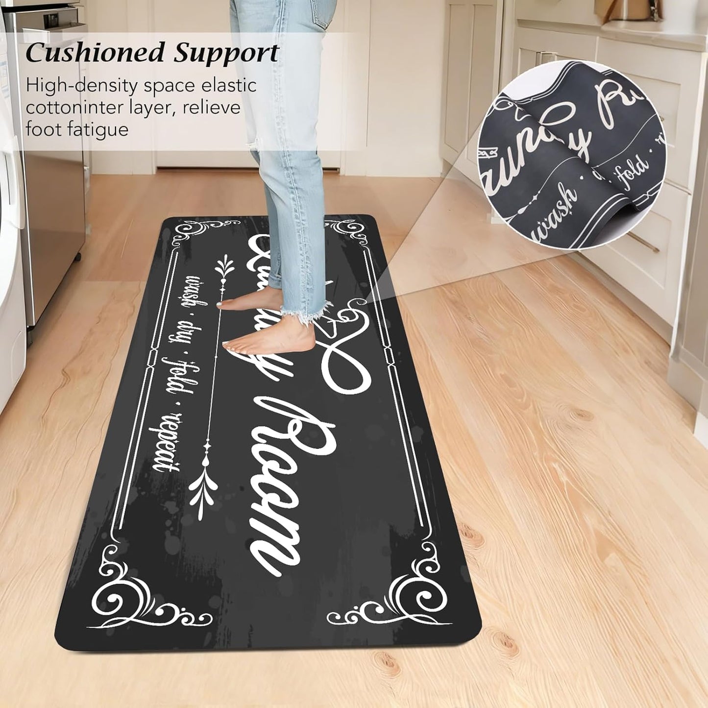 Non-Slip Laundry Room Rug Runner 17.3"x47.2" Washable Grey - Bathroom Mudroom Kitchen Mat for Farmhouse Entryway Decor Accessories