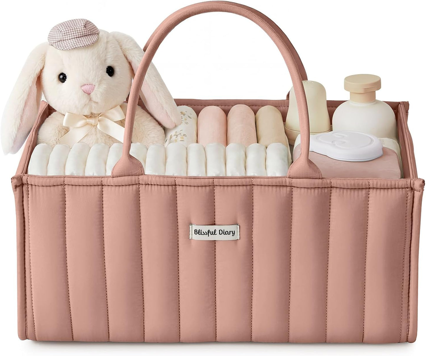 Blissful Diary Baby Diaper Caddy Organizer, Stylish Storage Basket for Newborn Essentials and Diaper Station, Gift for Baby Shower and Registry Must-Have, Blush Pink
