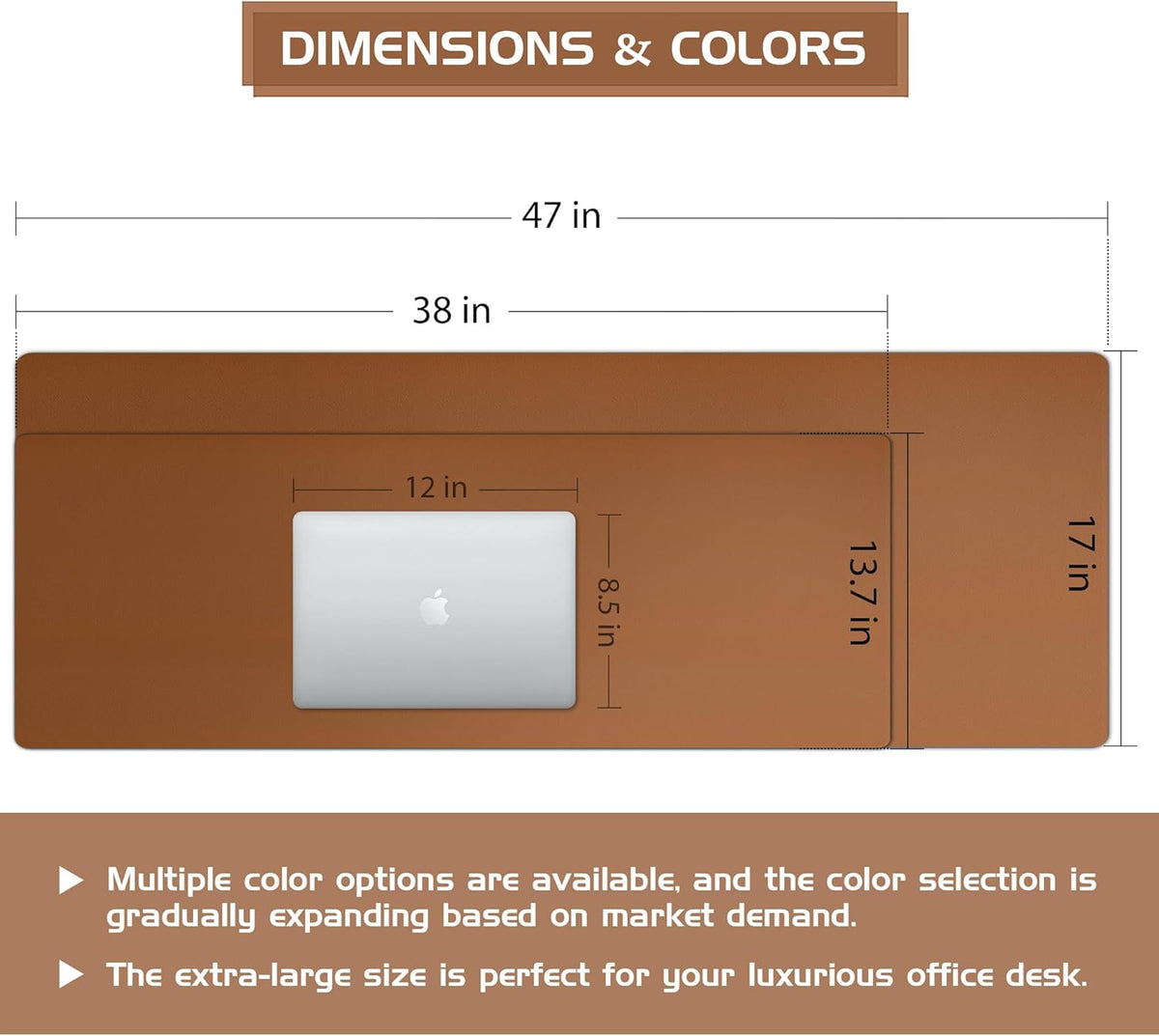 Aothia Leather Desk Pad Protector, Office Mat, Large Mouse Pad, Laptop Desk Pad, Non-Slip PU Leather Blotter, Waterproof Writing Pad for Office and Home (Brown, 47" x 17")