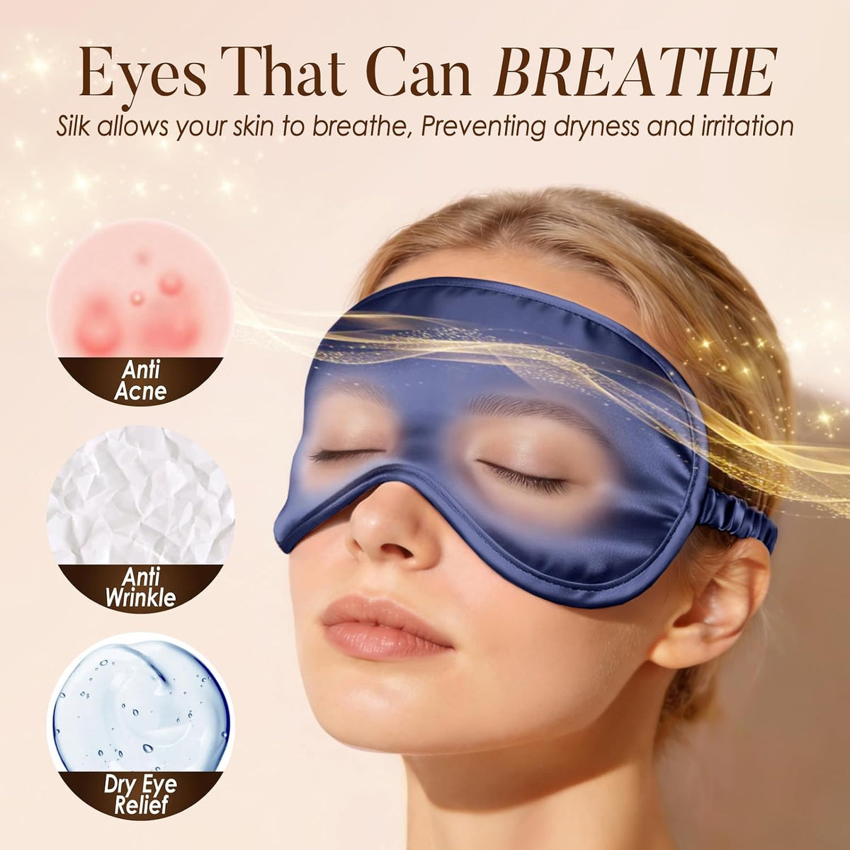 LULUSILK Mulberry Silk Sleep Eye Mask for Sleeping Women and Men, Navy Blue