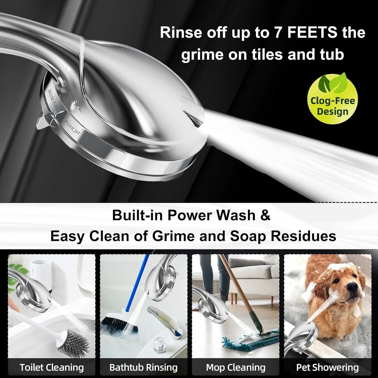 BESAQUO Shower Head,10 Functions High Pressure shower head with handheld, Built-in Pause Mode & Power Wash, Non-Clogging Nozzles High Flow Hand Held Shower Head, Leakproof 6ft Hose&Adjustable Bracket