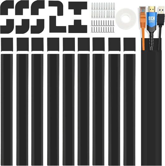 157" Cord Cover Raceway Kit, Large Cable Cover for Wall, Black