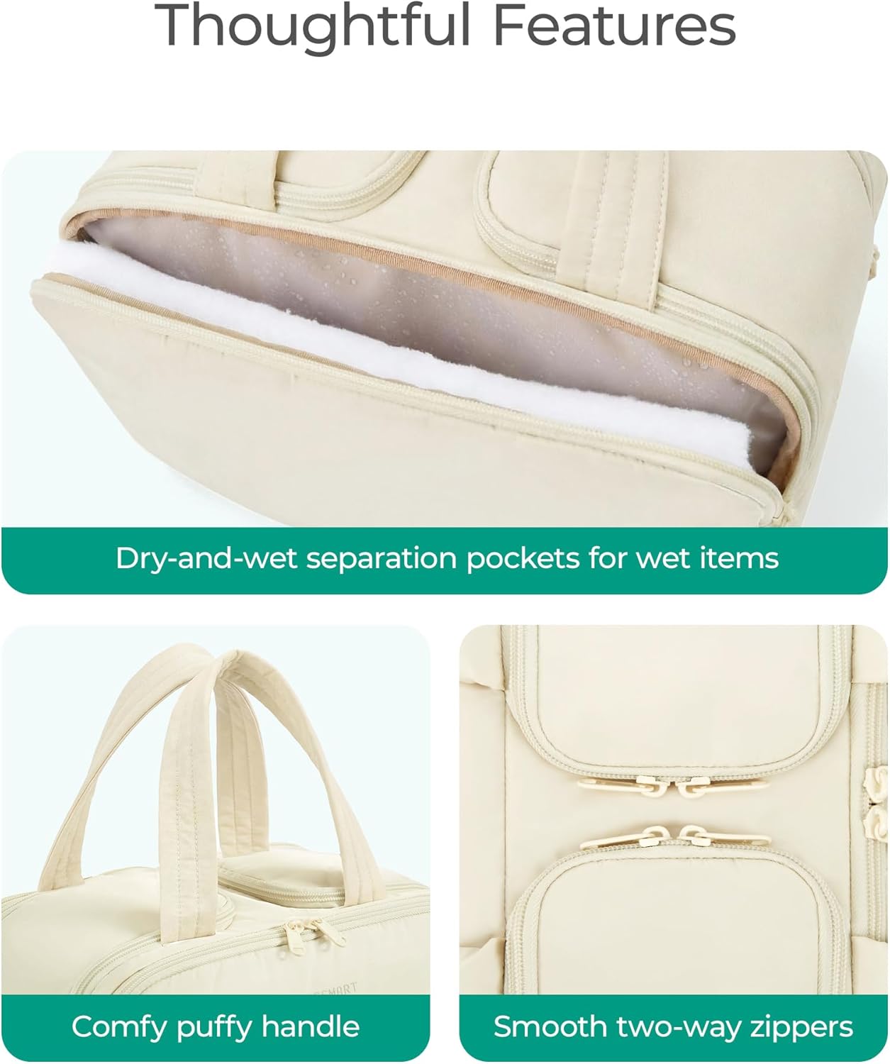 BAGSMART Travel Toiletry Bag, Puffy Large Toiletry Bag for Women, Lightweight Cosmetic Makeup Bag Organizer with Handle for Traveling, Accessories, Essentials, Toiletries (Green)
