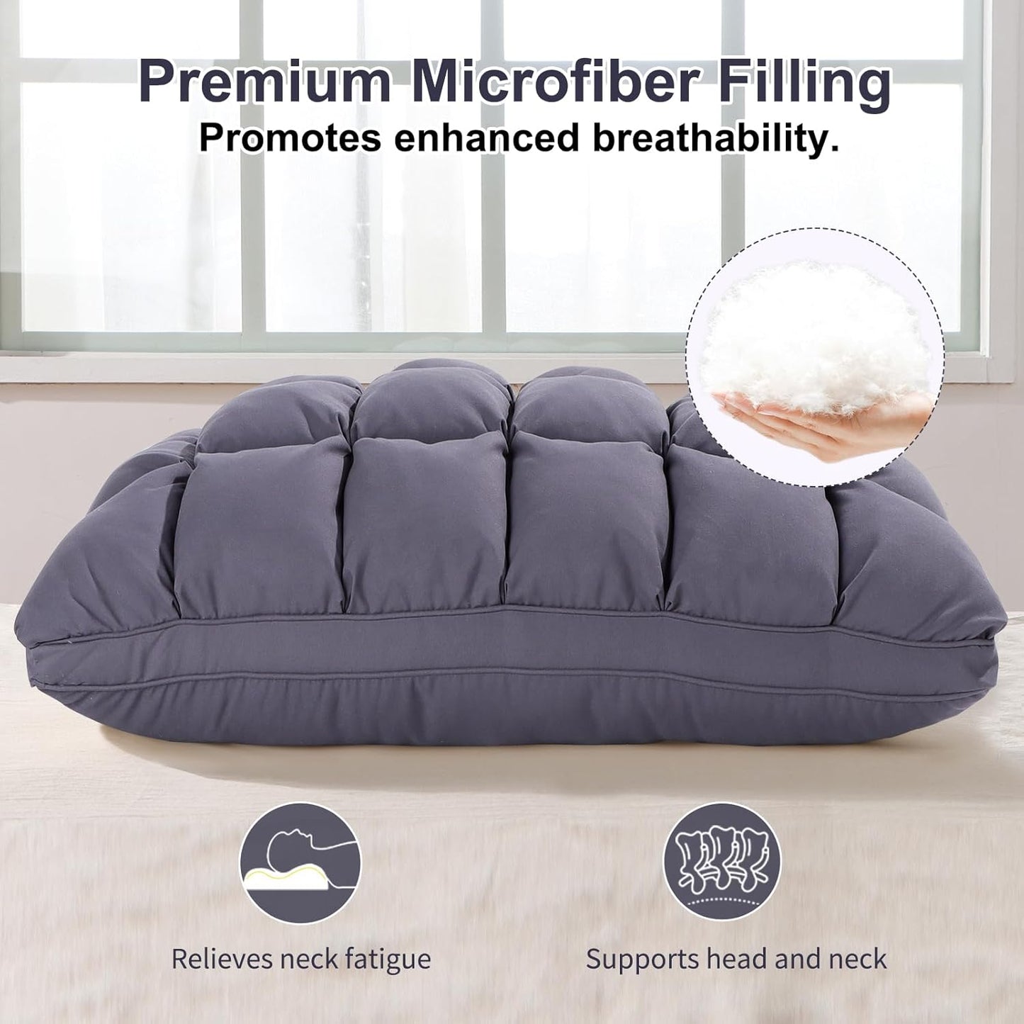 YOUR MOON Soft Pillows for Sleeping, Support Bed Pillows, Fluffy Down Alternative Pillow, Luxury Hotel Gel Pillows for Side Sleeping Queen Size (Gray)