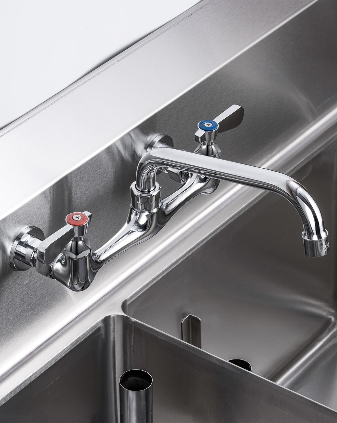 8 Inch Center Wall Mount Commercial Sink Faucet - 8" Swivel Spout Utility Faucet, Dual Handle Chrome Brass for Restaurant/Laundry/Utility Room Kitchen Sinks