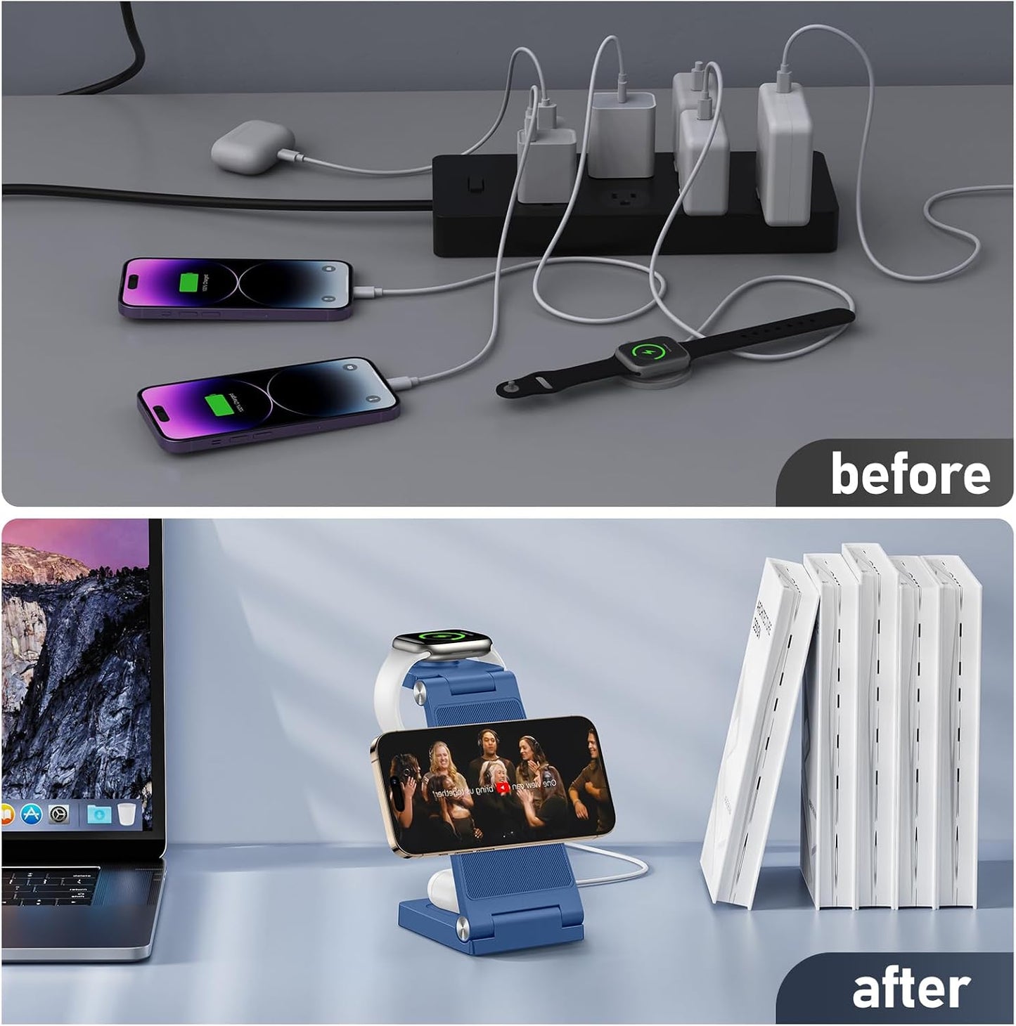 Magnetic Wireless Charger Stand, 3 in 1 Foldable Wireless Charging Station with 20W Adapter, Travel Charger for Multiple Devices for iPhone 17 16 15 14 13 12 Pro/Max/Plus/Mini, iWatch, AirPods