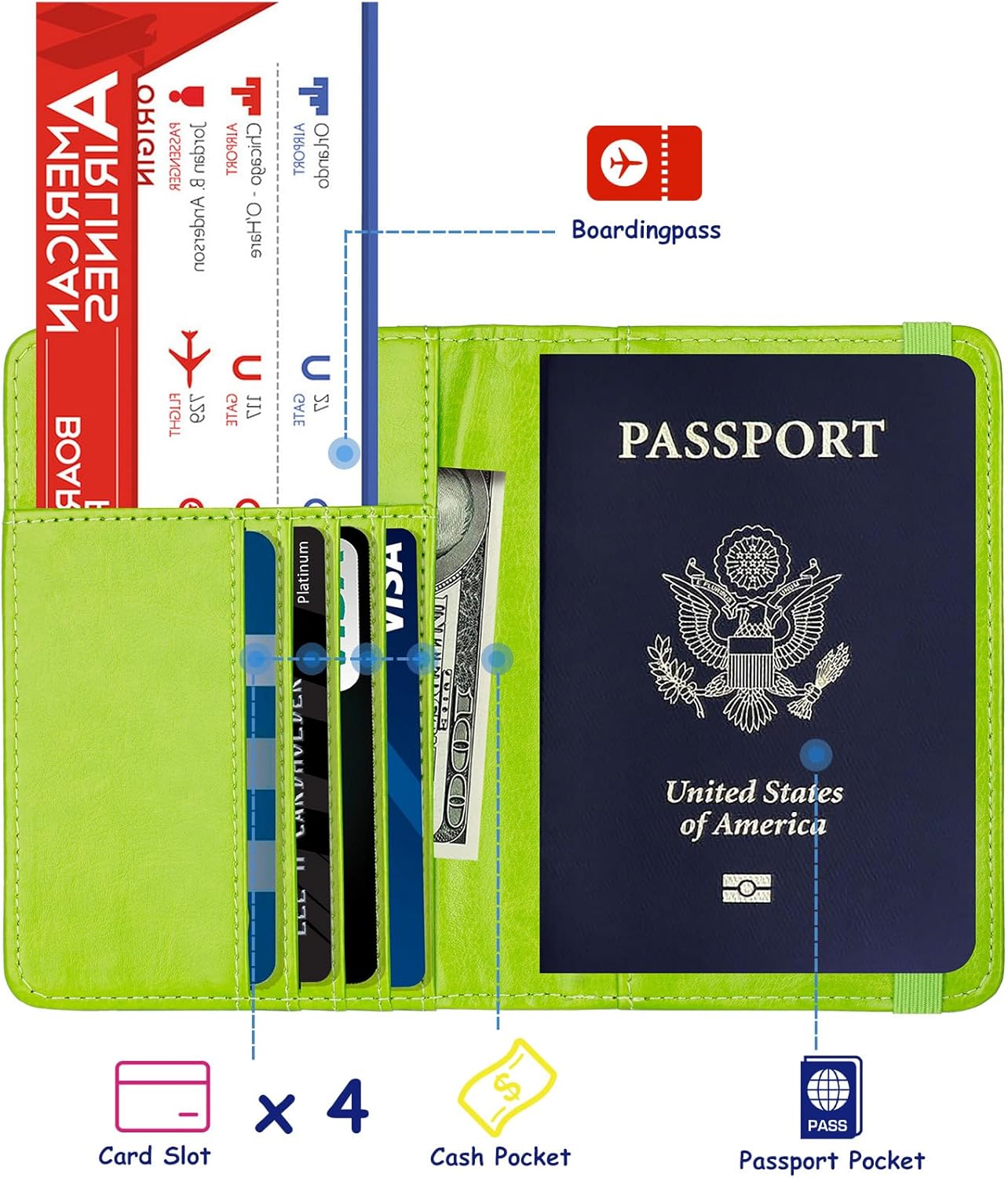 TOURSUIT RFID Blocking Passport Holder for Women Men, Leather Passport Travel Wallet with 3D Metal Badge, Travel Document Holder Cover Accessories (Green)