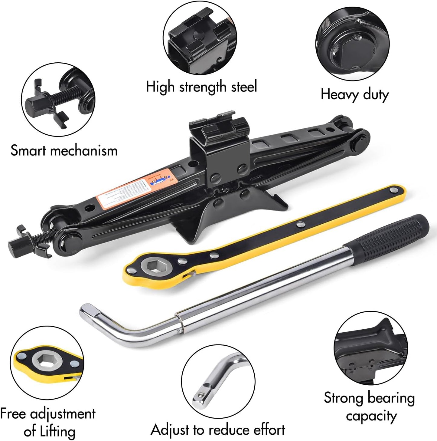 Scissor Car Jack 2 Ton (4409 lbs) Tire Changing Kit with Lug Wrench - Emergency Kit for Car, SUV, MPV