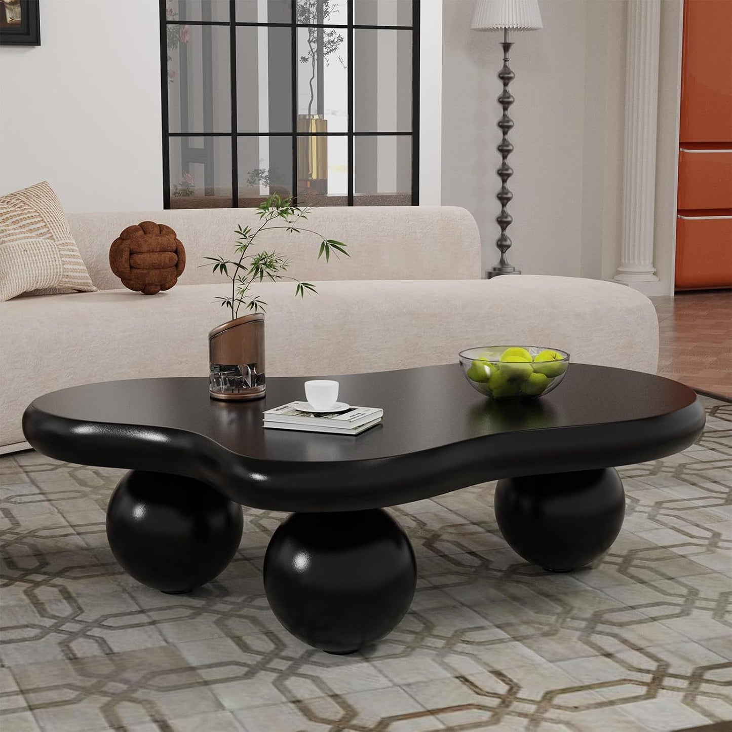 Modern Cloud Shaped Coffee Table | Irregular Aesthetic Cocktail Table for Living Room, Retro Black Finish Accent Table, Designer Furniture for Small Space