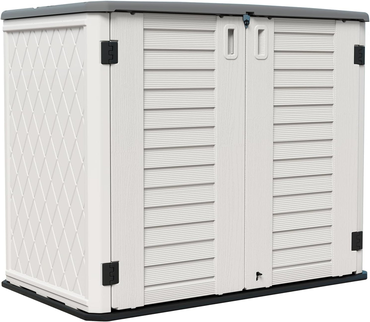 HOMSPARK Storage Shed Weather Resistance, Multi-Purpose Outdoor Storage Cabinet for Backyards and Patios, Horizontal Storage Shed for Lawnmower, Patio Accessories (White 1, Large - 26 cu.ft)