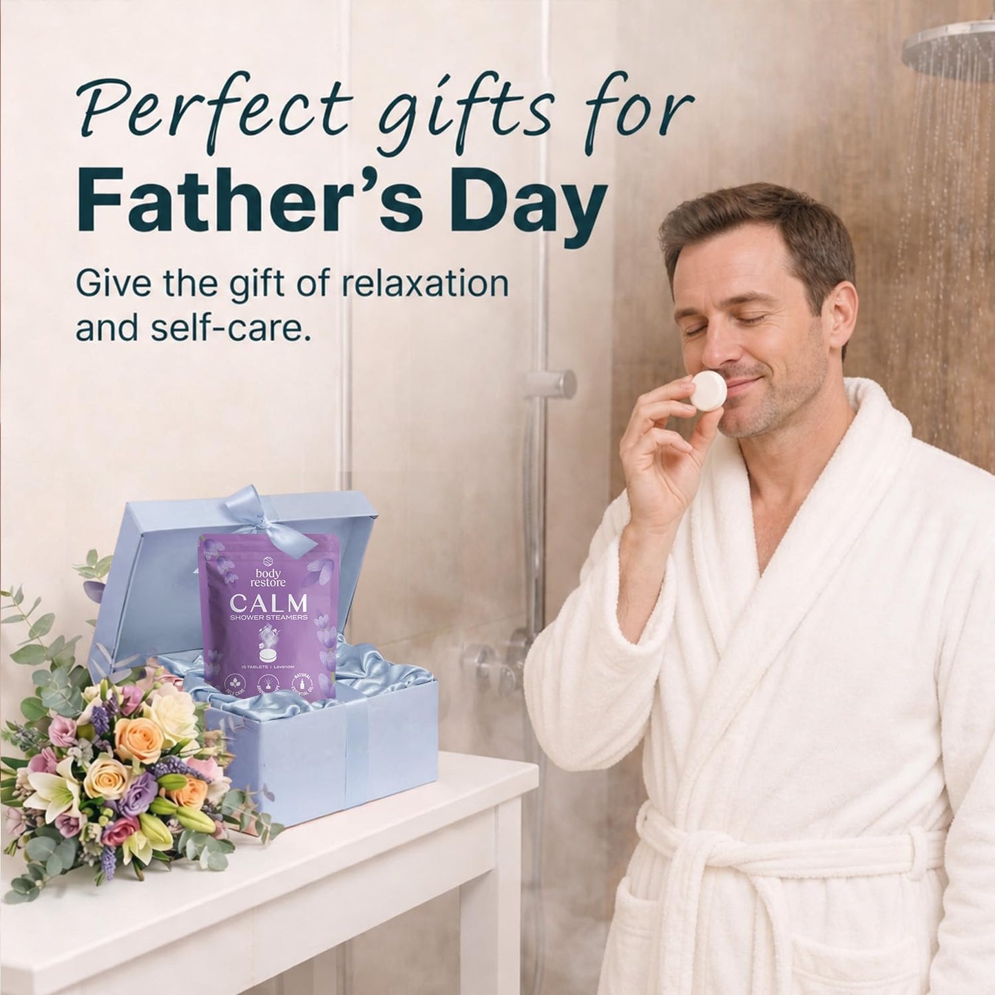 Body Restore Shower Steamers Aromatherapy 15 Pack – Fathers Day Gift for Dad, Luxury Spa Gifts for Men, Relaxation Stress Relief Self Care – Premium Lavender Essential Oil Tablets