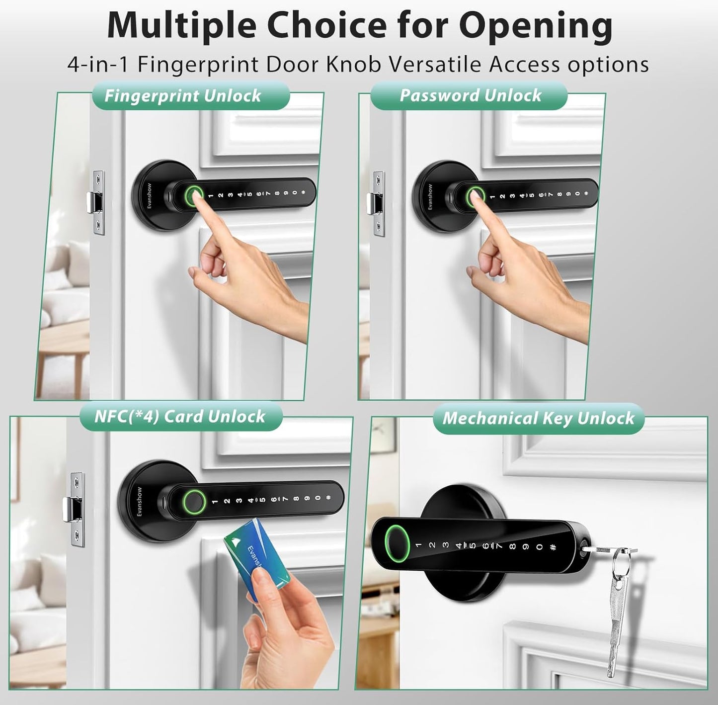 Fingerprint Door Lock Biometric Door Knob with Keypad Keyless Entry, Door Locks for Bedrooms, Home Hotel Office Apartment Black