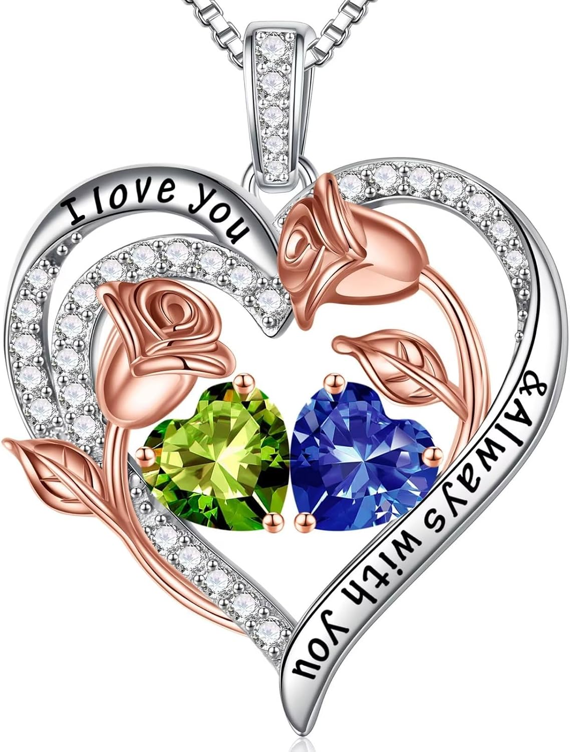 Iefil Birthstone Necklace for Women - Rose Heart Necklace