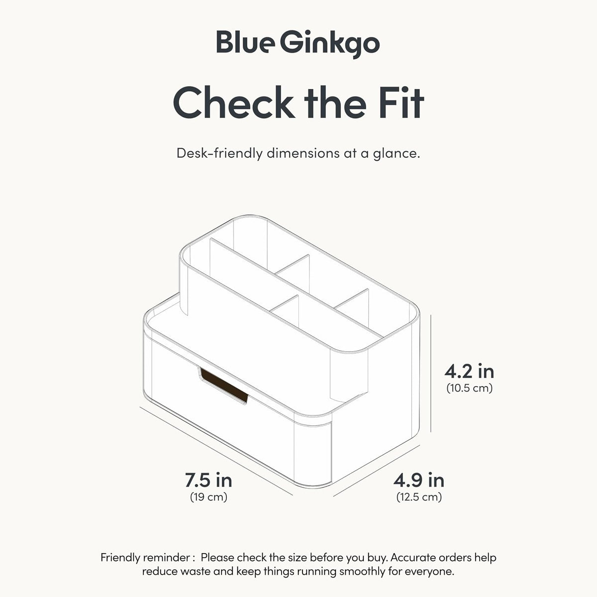 BLUE GINKGO Compact Desk Organizer, White, Made in Korea