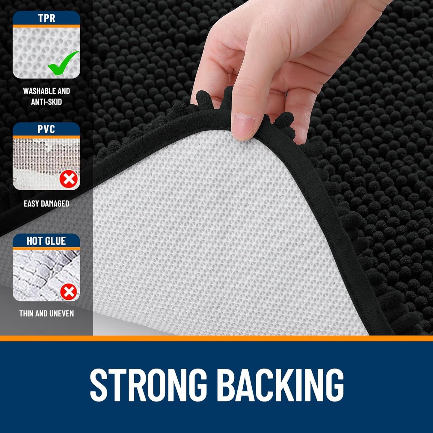 OLANLY Bathroom Rugs 36x24, Extra Soft Absorbent Chenille Bath Rugs, Rubber Backing Quick Dry, Machine Washable Bath Mats for Bathroom Floor, Tub and Shower, Home Decor Accessories, Black