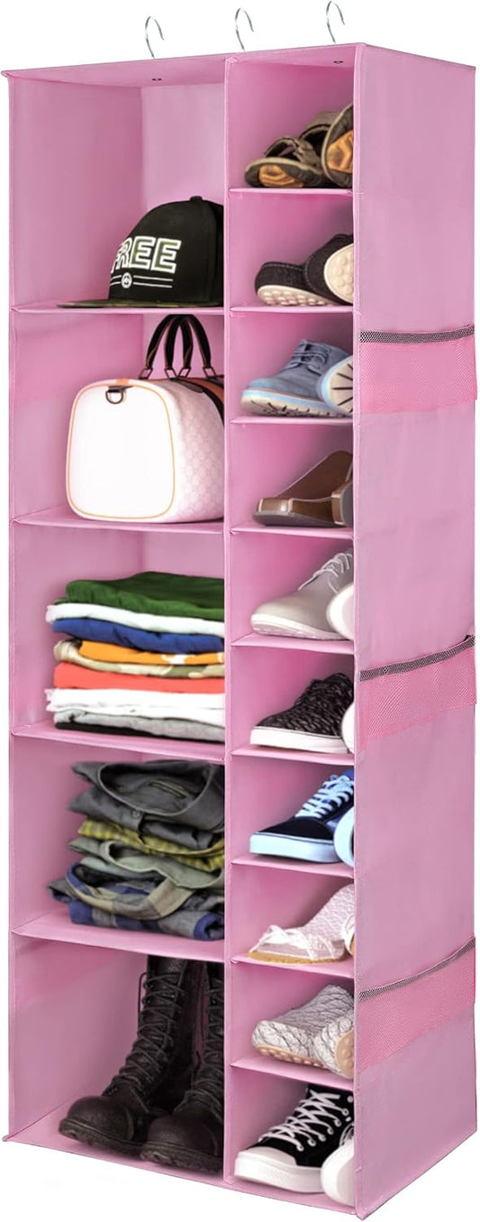 15 Section Hanging Shoe Organizer for Closet, Pink