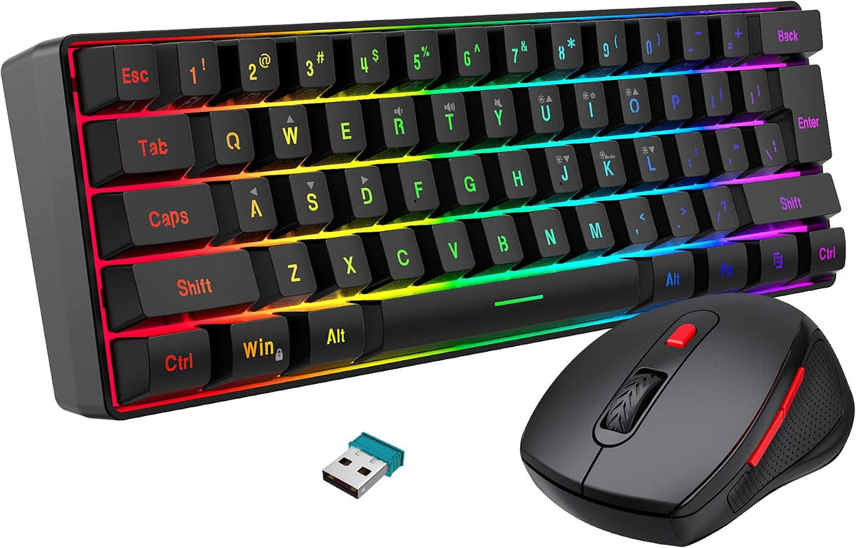 Snpurdiri 2.4G 60% Wireless Gaming Keyboard and Mouse Combo (White-Black)
