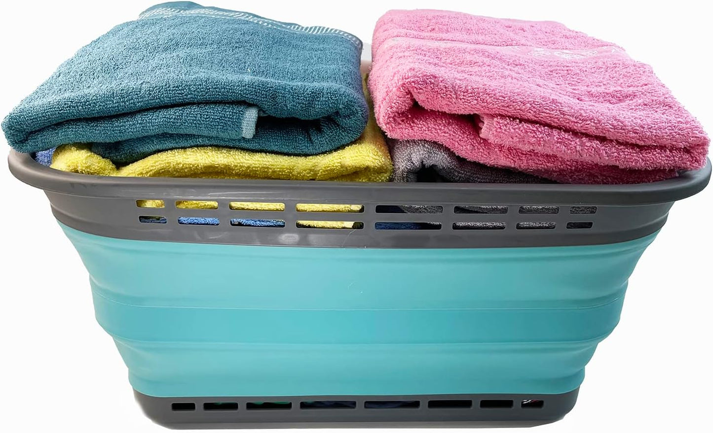 SAMMART 42L (11 Galloons) Collapsible Plastic Laundry Basket - Foldable Pop Up Storage Container/Organizer - Portable Washing Tub - Space Saving Hamper/Basket[BPA Free] (Grey/Crystal Blue (Set of 2))