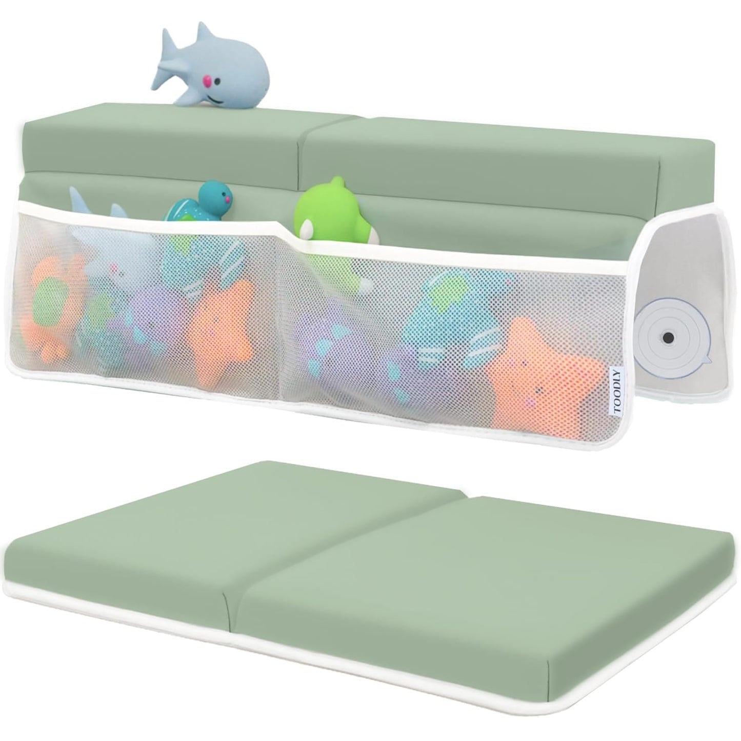 Comfortable Baby Bath Kneeler and Elbow Rest Pad Set – Thick Memory Foam Bath Kneeling Pad with Elbow Support – Baby Bathtub Cushion with Toy Organizer for Bathing Infant or Toddler - Green