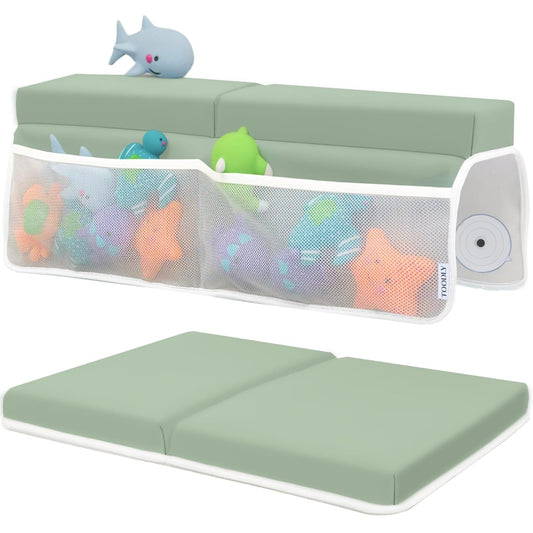 Comfortable Baby Bath Kneeler and Elbow Rest Pad Set – Thick Memory Foam Bath Kneeling Pad with Elbow Support – Baby Bathtub Cushion with Toy Organizer for Bathing Infant or Toddler - Green