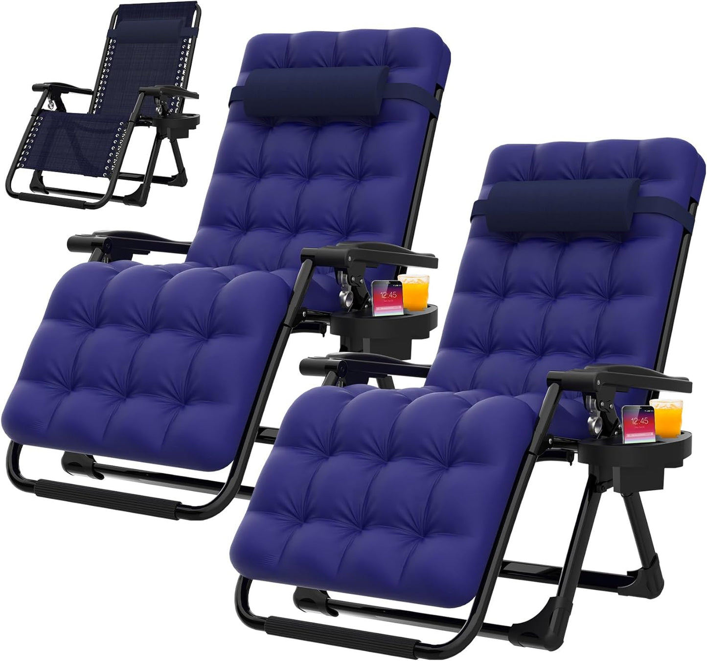 Suteck Zero Gravity Chairs Set of 2, Zero Gravity Lounge Chair w/Upgraded Lock, Big Cup Holder and Pillow, Reclining Patio Chairs Folding Recliner for Indoor and Outdoor