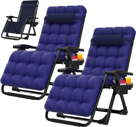 Suteck Zero Gravity Chairs Set of 2, Zero Gravity Lounge Chair w/Upgraded Lock, Big Cup Holder and Pillow, Reclining Patio Chairs Folding Recliner for Indoor and Outdoor