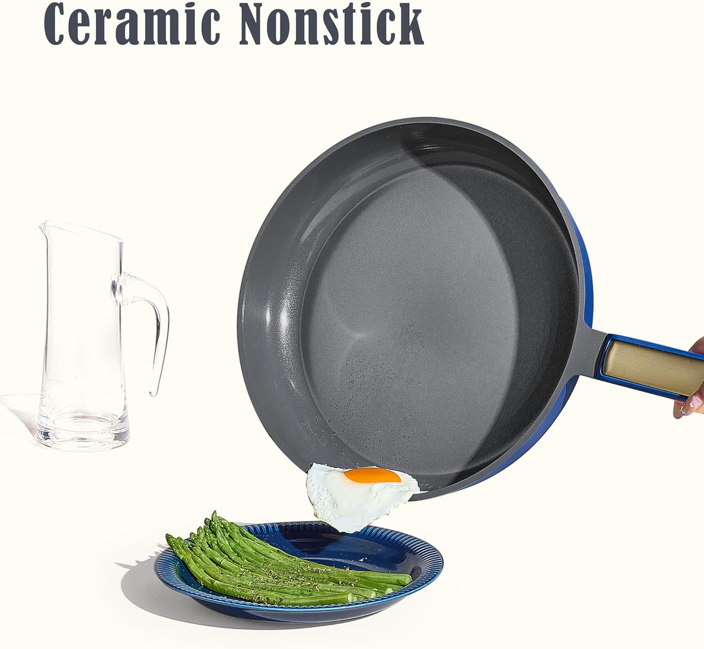 CAROTE Ceramic Cookwar Set, Pots and Pan Set Non Stick 16 Piece, Cookware Set Kitchen Cooking Set Non Toxic, PFAS PTFE Free, Blue