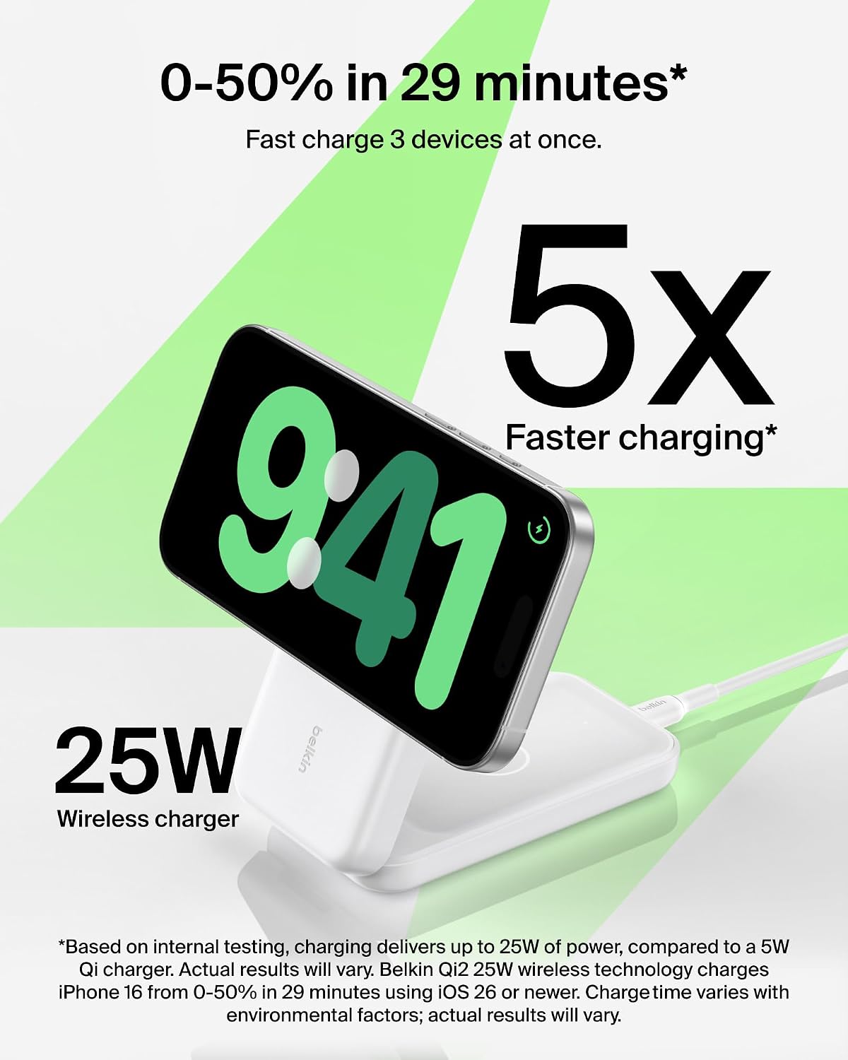 Belkin Qi2.2 25W Wireless 3 in 1 Foldable Fast Charging Station for iPhone | Fast Charigng, MagSafe Compatible, iPhone 17/16/15, Apple Watch, AirPods, Travel Charger, Magnetic