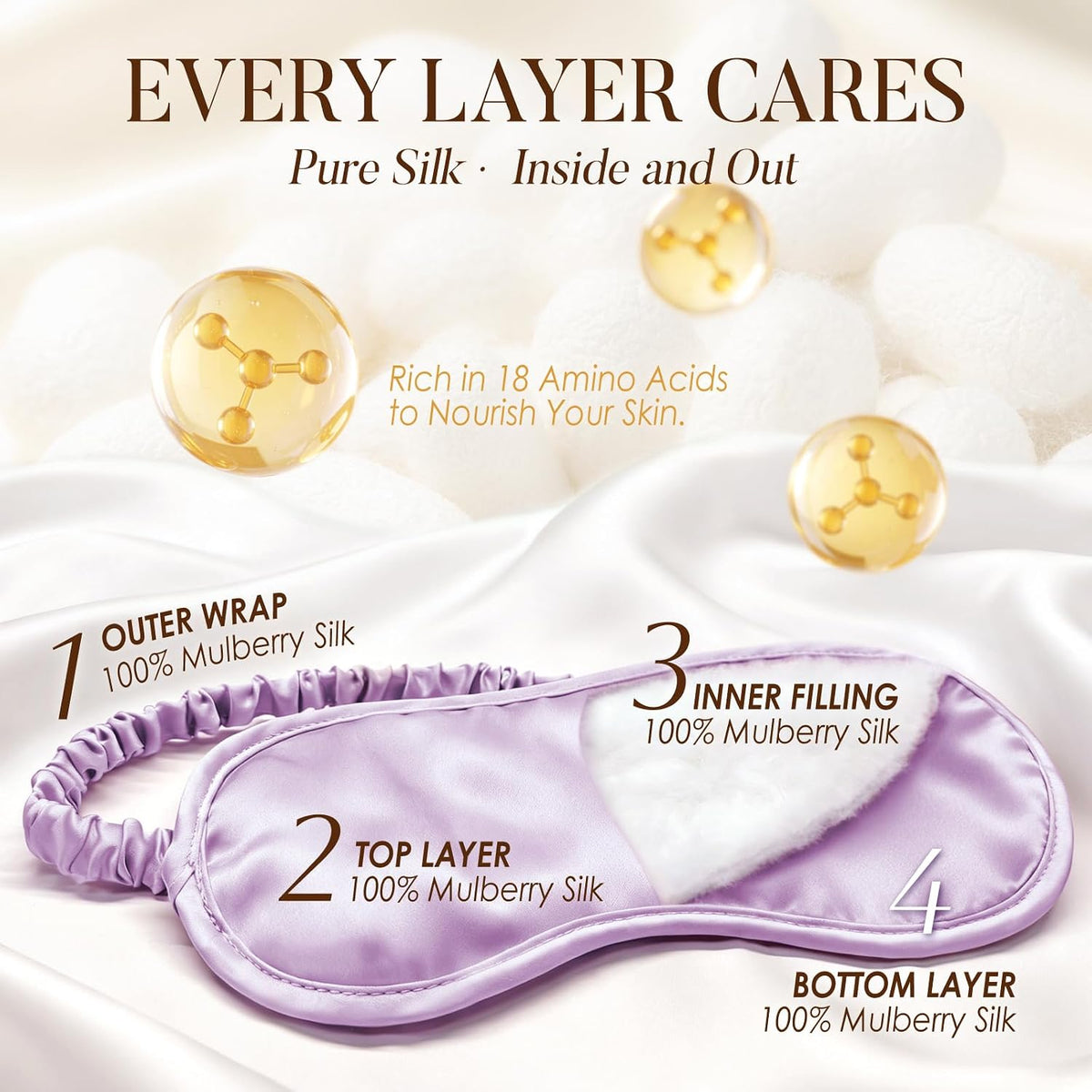 LULUSILK Mulberry Silk Sleep Eye Mask for Sleeping Women and Men, Lavender