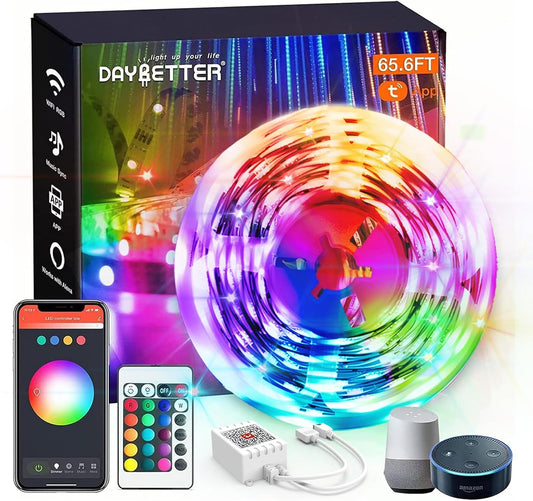 DAYBETTER 65.6ft WiFi Smart Led Lights Strip with Tuya App Control for Bedroom Decoration Work with Alexa and Google Assistant 1 Roll