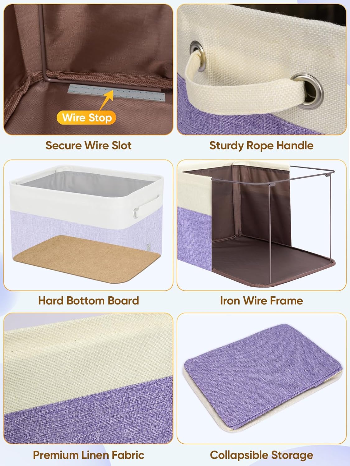 BALEINE 2 Pack Fabric Closet Storage Bins for Shelves, Linen Closet Organizers and Storage, Decorative Baskets for Organizing, Shelf, Clothes, Home, Office (Lavender, 17''x13''x10.5'')