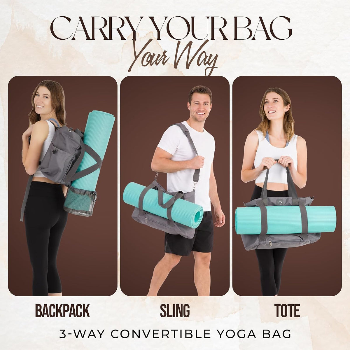 Yoga Mat Bag - Convertible Crossbody Yoga Bag, Travel Tote Back Pack
