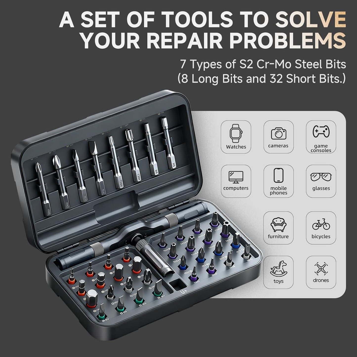 42 in 1 Magnetic Screwdriver Set, DIY Ratchet Screwdriver Set, Multi Bit Screw Drive with Storage Case, Portable Compact Repair Tool Kit for Gifts, Furniture, Computer, Bicycle