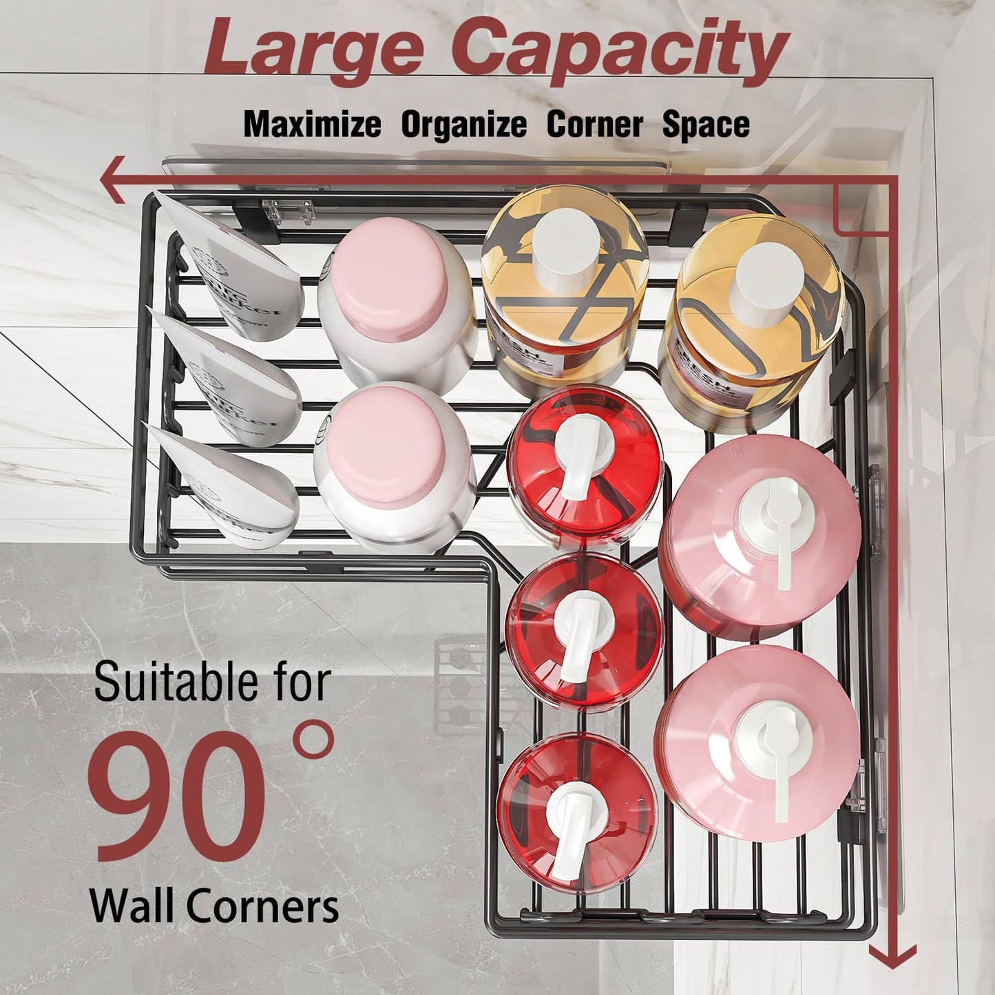 Youvip Shower Caddy Corner with Soap Holder, No Drilling Shower Shelves-Rustproof, Adhesive Shower Organizer Corner for Dorm. Black, 4-Pack