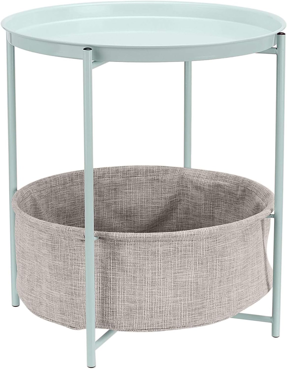 Amazon Basics Round Storage End Table, Nightstand with Cloth Basket, Bedside Table, White/Heather Gray, 17.7" L x 17.7" W x 18.9" H