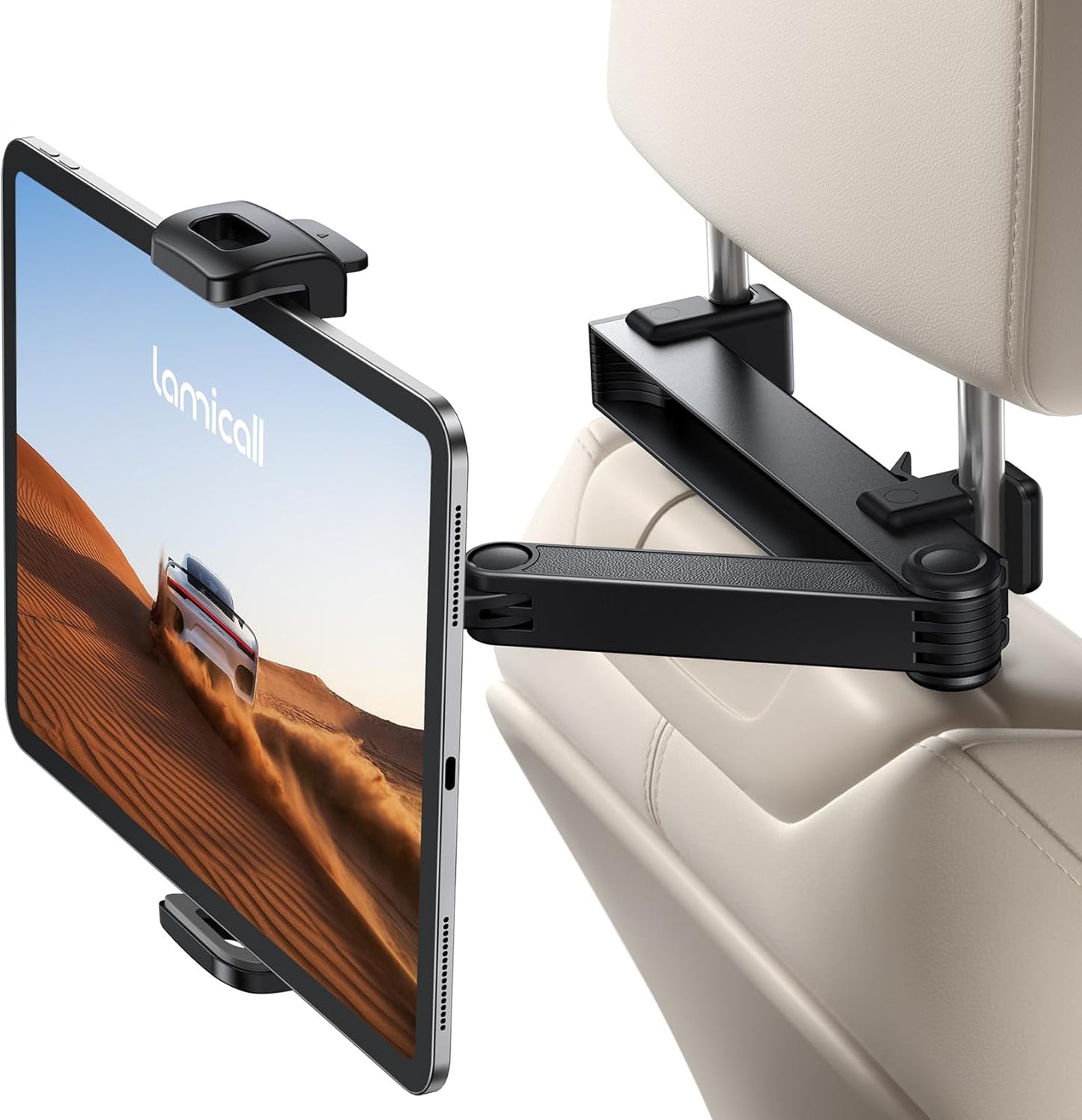Lamicall Car Headrest Tablet Holder - [Lockable] [3 in 1 Extension Arm] Upgrade Tablet Mount for Car Backseat, Gifts Road Trip Essentials for Kids, for iPad Pro Air Mini, Fire HD, 4.7-13" Tablets